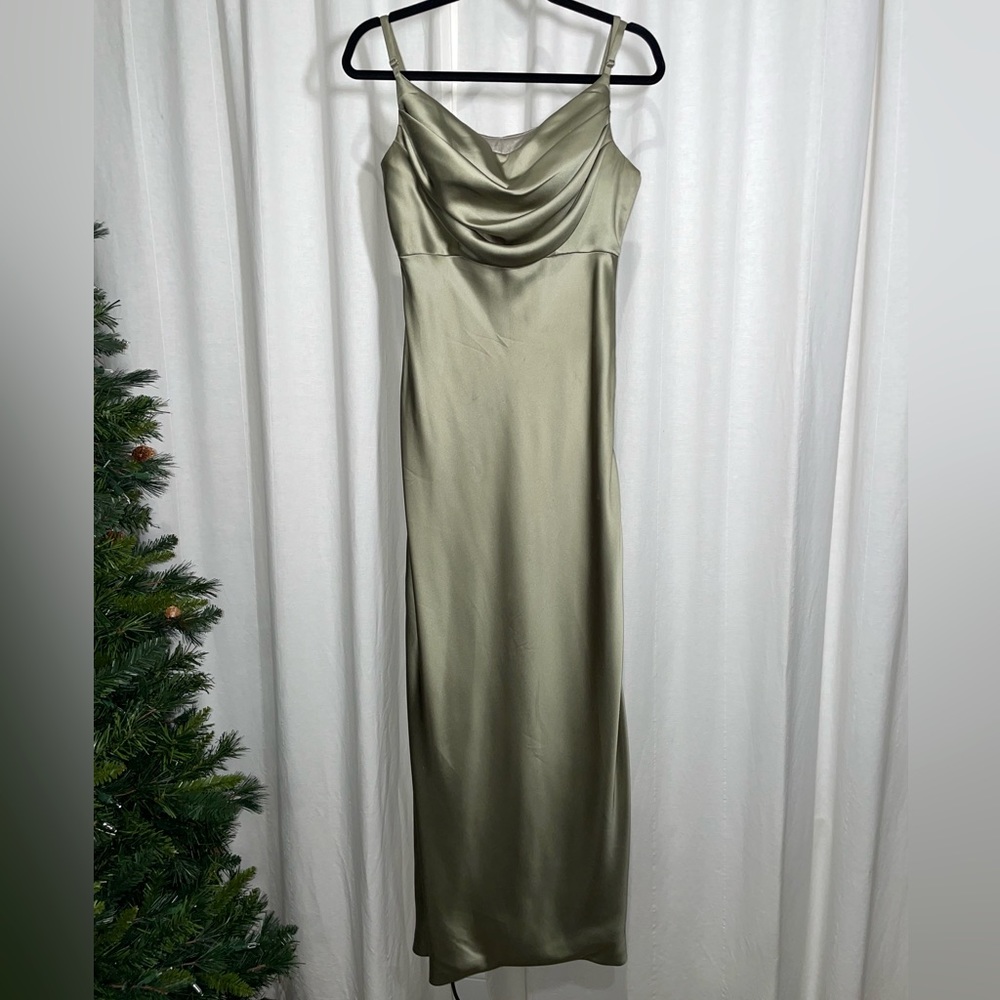 Revelry Skye Satin Dress in Silver Sage
